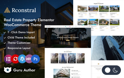 Rconstral — адаптивная тема WooCommerce Elementor для недвижимости