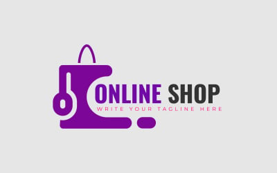 Design de logotipo de compras on-line com saco de compras e mouse para Web de comércio eletrônico ou negócios.
