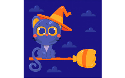 Halloween Kedi Karakter Arka Plan Illüstrasyon