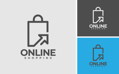 Projektowanie logo zakupów online z kursorem myszy i torbą dla sieci e-commerce lub biznesu.