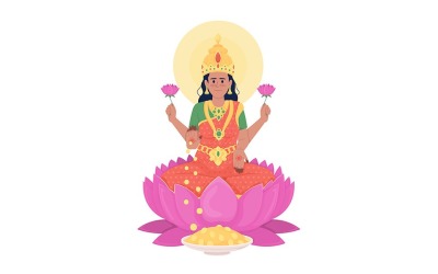 Carattere vettoriale a colori semi piatto della dea Lakshmi