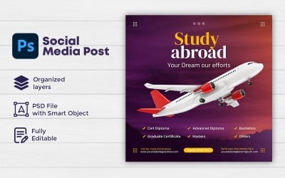 Étudier à l&amp;#39;étranger Instagram Post ou Social Media Post Template Design 1
