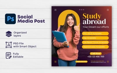 Étudier à l&amp;#39;étranger Instagram Post ou Social Media Post Template Design 3