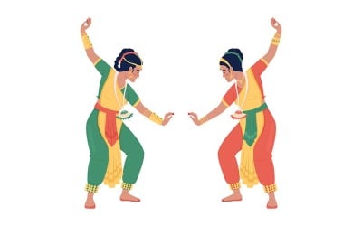 Mujeres realizando danza espiritual en personajes vectoriales de color semiplano de Diwali