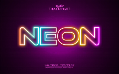 Neon - Efeito de texto editável, estilo de texto de luz de néon colorido, ilustração gráfica