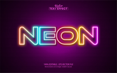 Neon - redigerbar texteffekt, färgglad neonljustextstil, grafikillustration