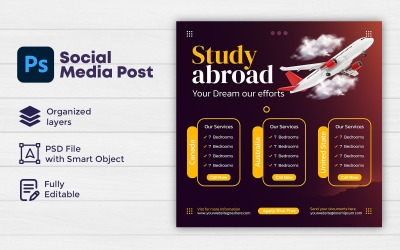 Studia all&amp;#39;estero Post di Instagram o Post sui social media Design del modello 2