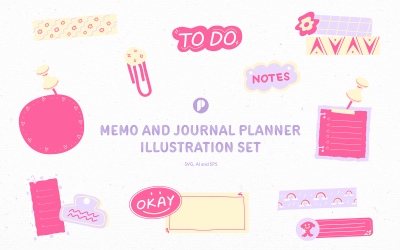 Lekfull Memo och Journal Planner Illustration Set