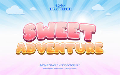 Sweet Adventure - Efeito de texto editável, estilo de texto de desenho animado de jogo, ilustração gráfica