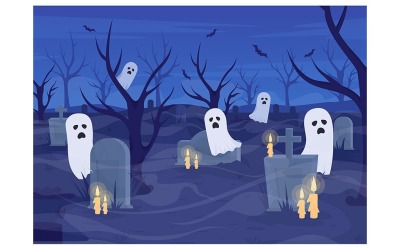 Fantasmi ululanti nell&amp;#39;illustrazione vettoriale a colori piatti del cimitero