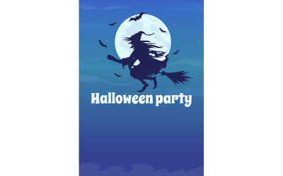 Häxtema fest på Halloween platt vektor banner mall