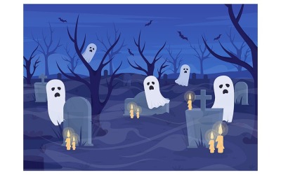 Ytande spöken på kyrkogården platt färg vektorillustration
