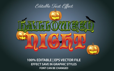 Edytowalny efekt tekstowy Halloween Night, ilustracja graficzna