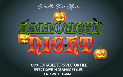 Effetto di testo modificabile di notte di Halloween, illustrazione grafica