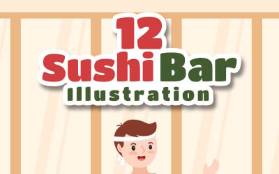 12 Sushi Bar Japan Asiatisk mat Illustration
