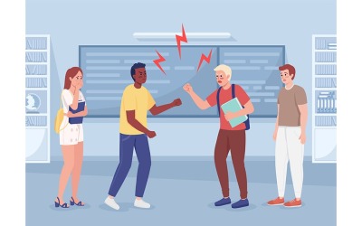Boze studenten conflict in college egale kleur vectorillustratie
