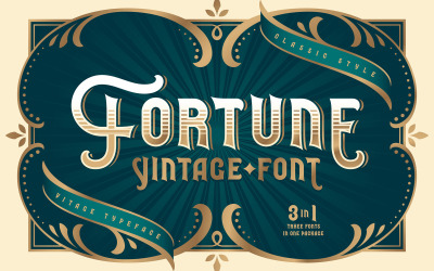Fortune Vintage Font con plantilla vectorial