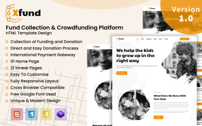 XFund - Plantilla HTML para plataforma de recaudación de fondos y crowdfunding