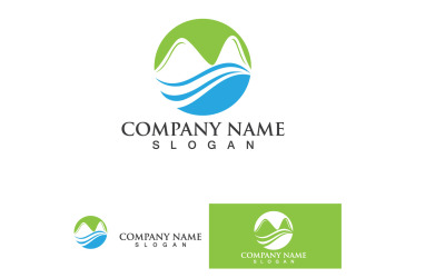 Paesaggio montagna verde e onda Logo Vector V10