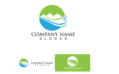 Paesaggio montagna verde e onda Logo Vector V11