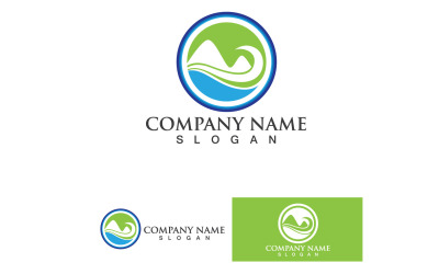 Paesaggio montagna verde e onda Logo Vector V16