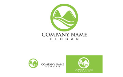 Paesaggio montagna verde e onda Logo Vector V18