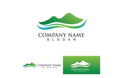 Paesaggio montagna verde e onda Logo Vector V5