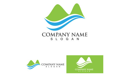 Paesaggio montagna verde e onda Logo Vector V8