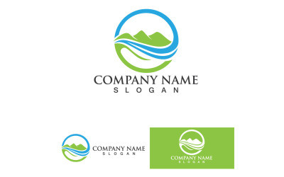 Paisaje Montaña Verde Y Ola Logo Vector 18