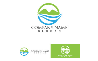 Paisaje Montaña Verde Y Ola Logo Vector 19
