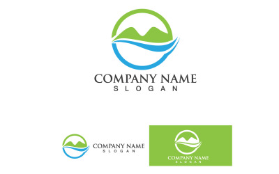 Paisaje Montaña Verde Y Ola Logo Vector 20