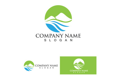 Paisaje Montaña Verde Y Ola Logo Vector V12