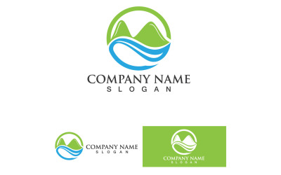 Paisaje Montaña Verde Y Ola Logo Vector V13
