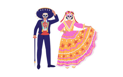 Costumes traditionnels mexicains personnages vectoriels de couleur semi-plats