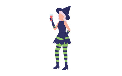 Lady dragen heks halloween kostuum semi egale kleur vector karakter
