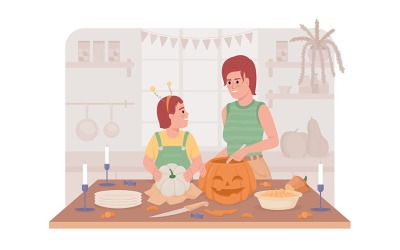 Carving pumpkins 2D vector isolated illustration