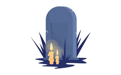 Gravestone with candles semi flat color vector object