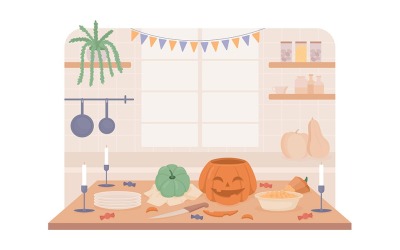 Halloween-Vorbereitung zu Hause 2D-Vektor isolierte Illustration