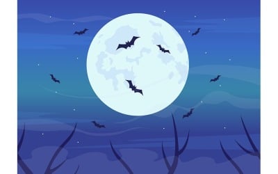 Кажани літають у повний місяць однорідного кольору Векторні ілюстрації