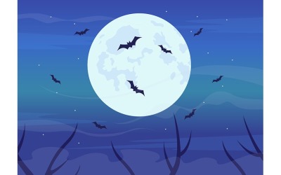Vleermuizen vliegen in volle maan egale kleur vectorillustratie