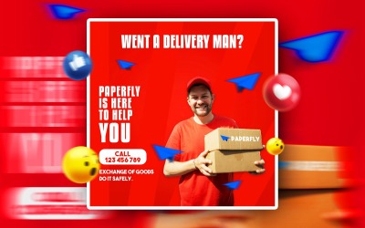 Modèle de bannière d&amp;#39;annonces PSD promotionnelles sur les médias sociaux Delivery Boy