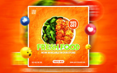 Plantilla de banner de anuncios PSD promocionales de redes sociales de alimentos frescos