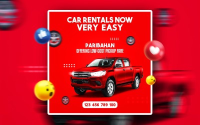Plantilla de banner de anuncios PSD promocionales de redes sociales de alquiler de automóviles