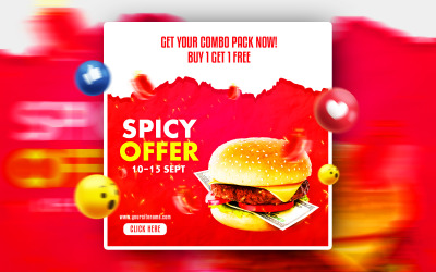Plantilla de banner de anuncios PSD promocionales de redes sociales de comida picante
