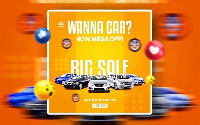 Рекламний PSD-банер у соціальних мережах із великим розпродажем прокату автомобілів