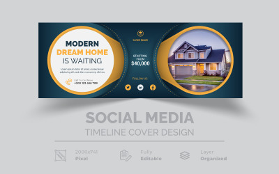 La casa dei sogni moderna sta aspettando Copertina gialla nera della sequenza temporale dei social media