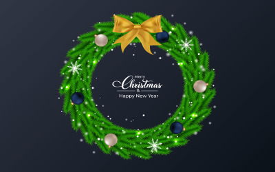 Christmas Wreath on Dark Blue Background
