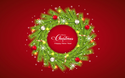 Christmas Wreath with Red Background
