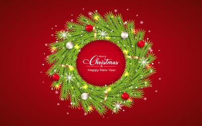 Kerstkrans met rode achtergrond