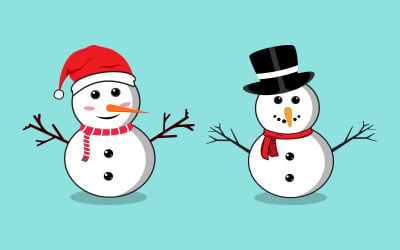 Vecteur de bonhomme de neige plat de Noël avec chapeau